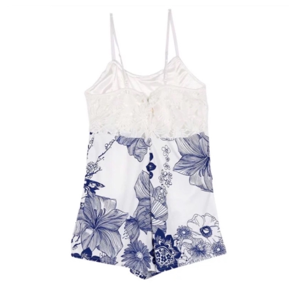 White Lace Blue Floral Cami Romper - Picture 4 of 5
